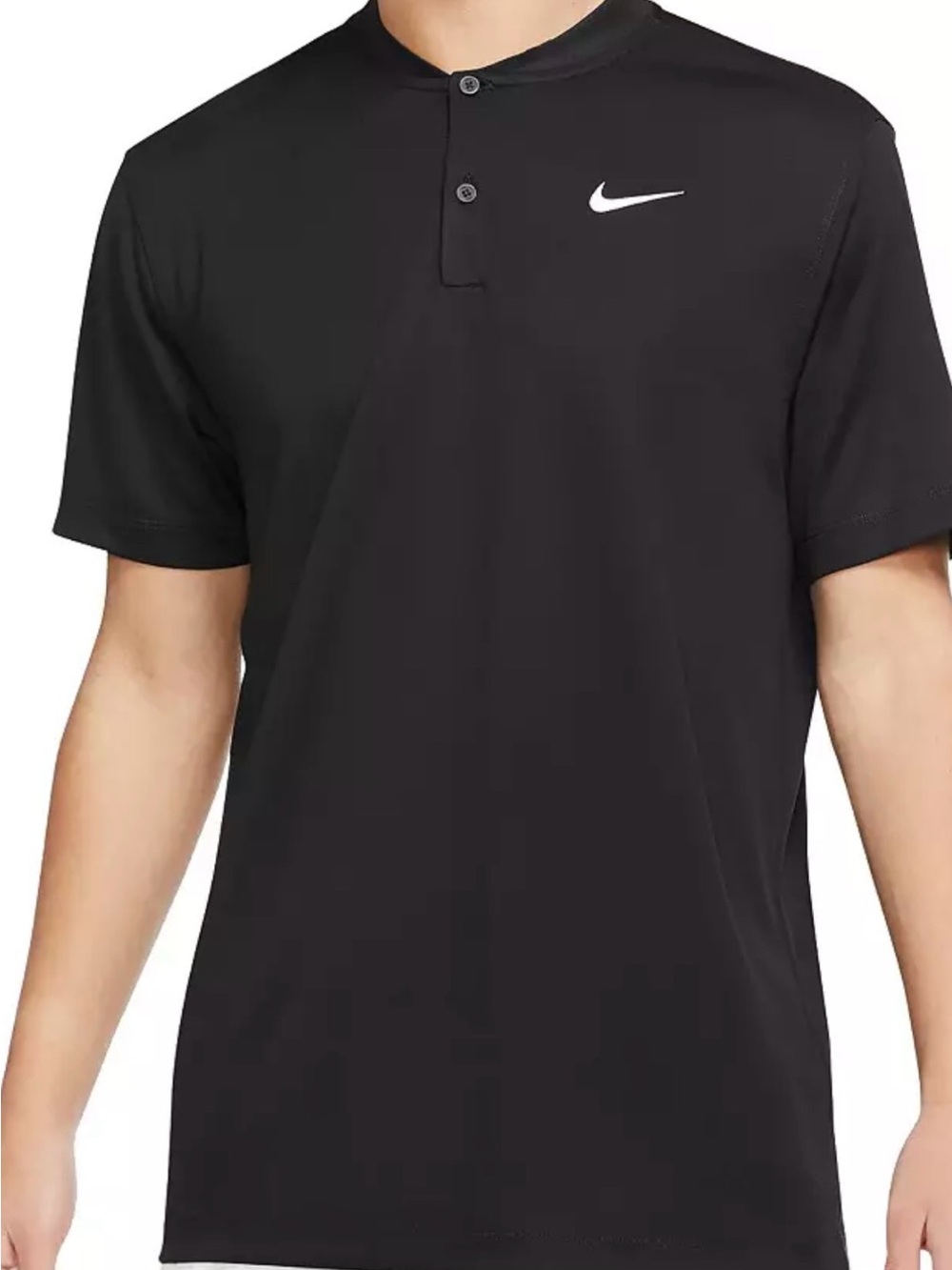 Nike Men’s Black Short-Sleeve Dri -Fit FitHenley Polo with White Swoosh